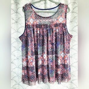 Bobbie Brooks Cute Geometric Peasant Style Tank Blouse Size 3x